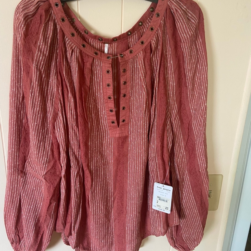 Free People Pink Pleated Bib Collar Blouse